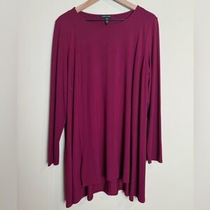 Eileen Fisher Womens Long Sleeve Tunic Dress Top Size Large Burgundy Minimalist